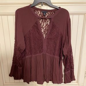 Maroon lace peplum American Eagle shirt